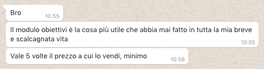 Feedback: modulo obiettivi vale 5 volte il prezzo