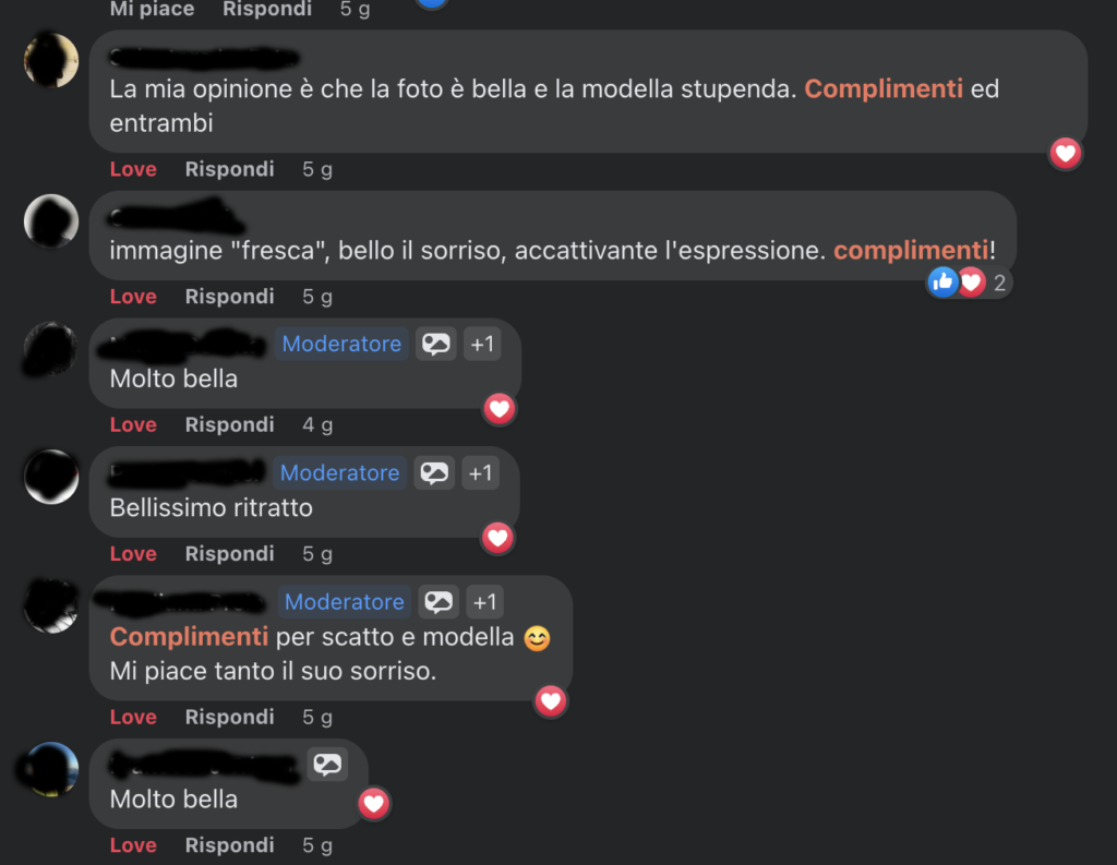 commenti di uno dei gruppi di fotografia