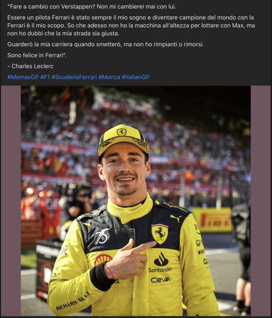 LeClerc che ama la Ferrari